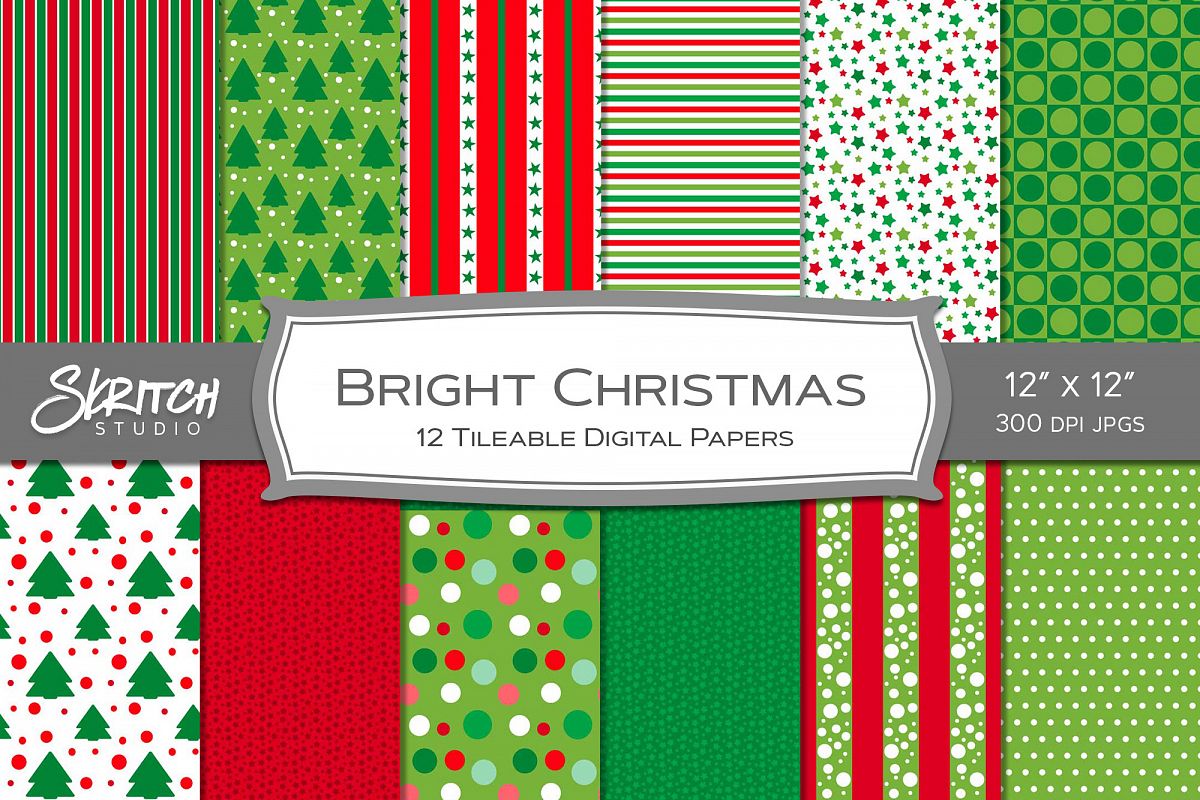 Bright Christmas 12 Tileable Digital Papers example image 1