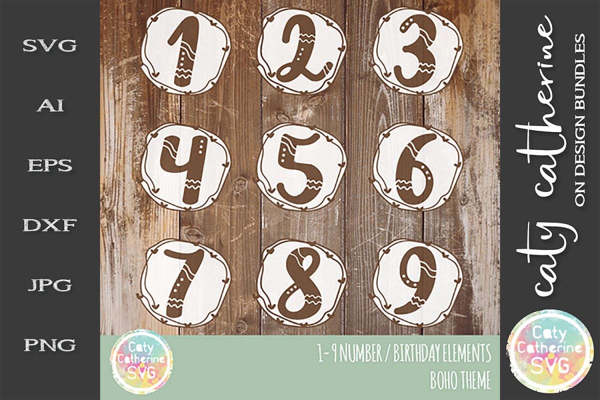 1-9 Boho Number Elements Kids Birthday SVG example image 1