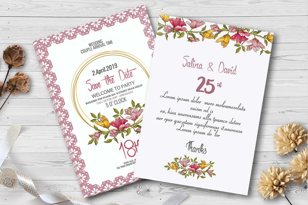 Double Sided Floral Wedding Invites example image 1