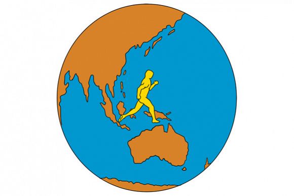 Marathon Runner Running Around World Asia Pacific Drawing example image 1