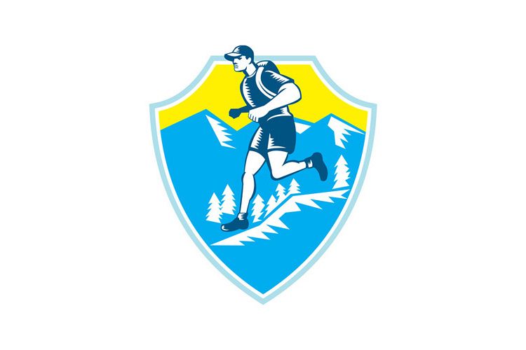 Cross Country Runner Mountains Shield Woodcut example image 1