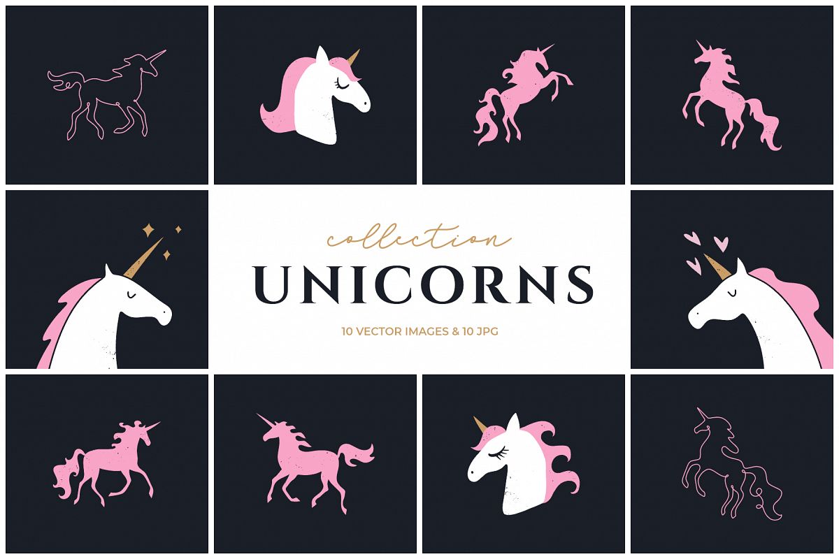 Vector unicorns clip art set example image 1
