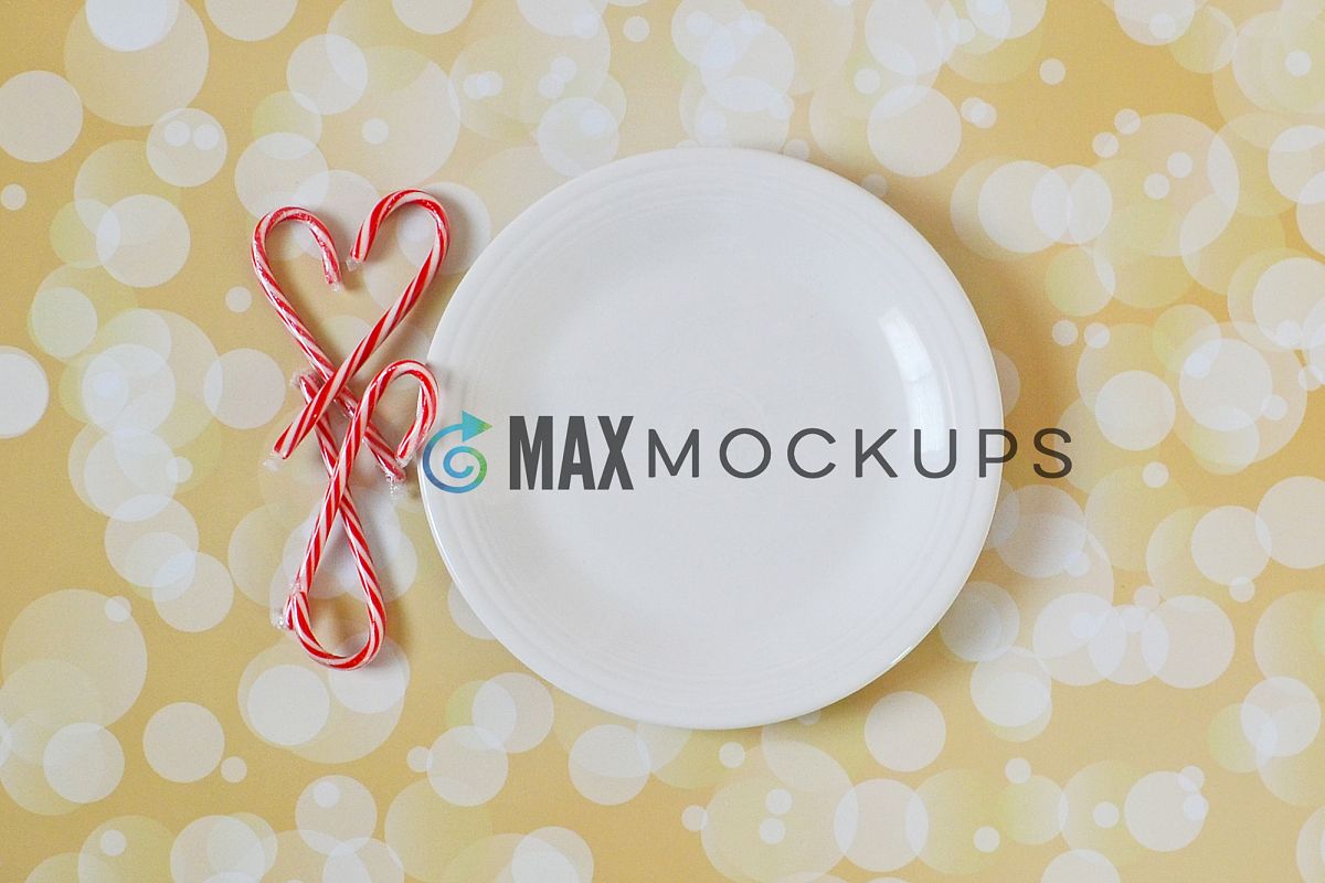 White Plate Christmas Mockup, plate sign, styled photography example image 1