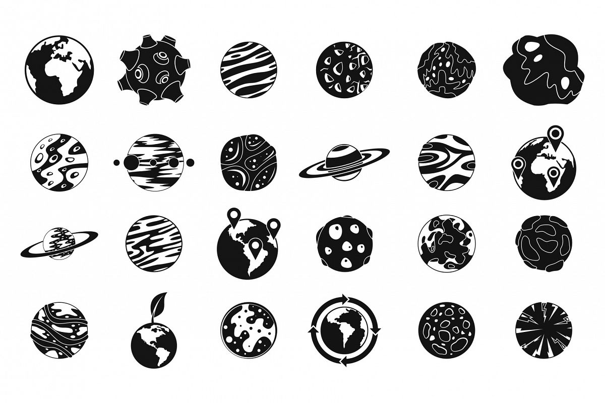 Universe planet icon set, simple style example image 1
