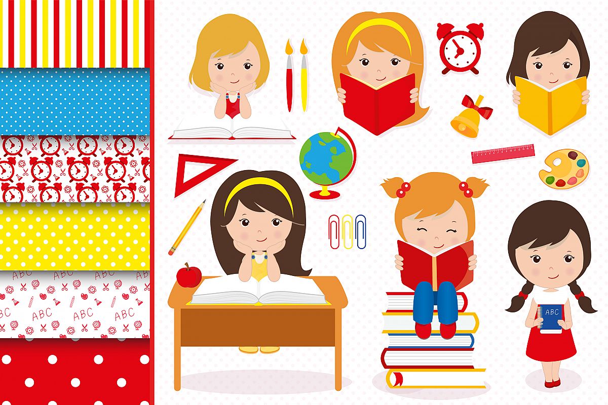 Hello school graphics, School digital papers example image 1