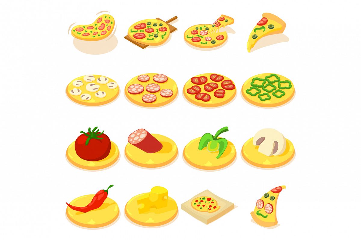 Pizza icons set, isometric style example image 1