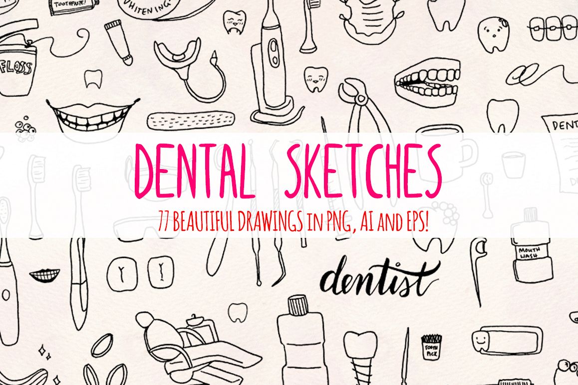 77 Dental and Dentist Vector Sketch Graphics example image 1
