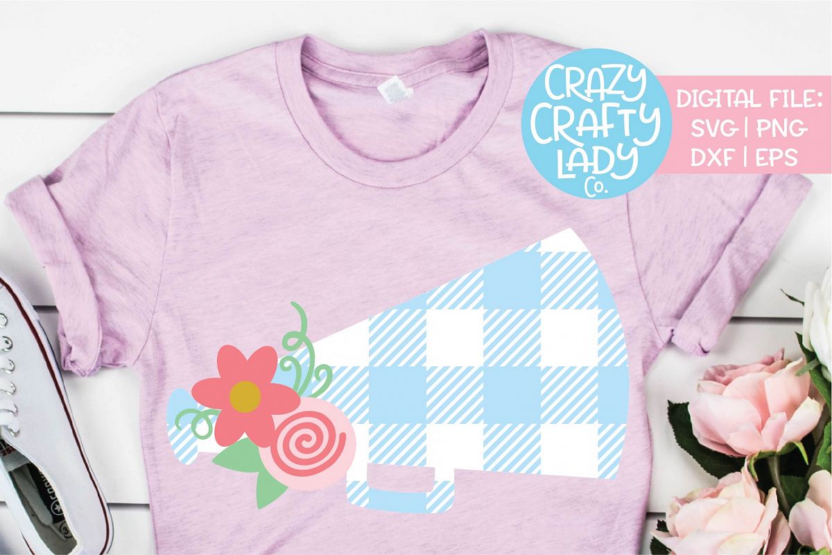 Floral Plaid Megaphone Cheerleader SVG DXF EPS PNG Cut File example image 1