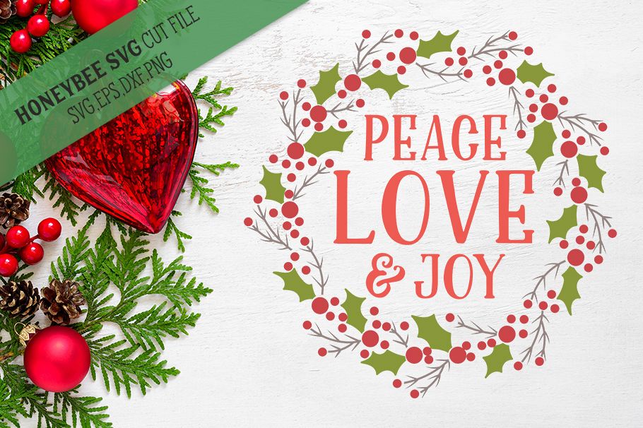 Peace Love And Joy Wreath svg example image 1