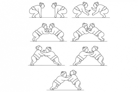 Rikishi Sumo Wrestlers Wrestling Mono Line Collection Set example image 1