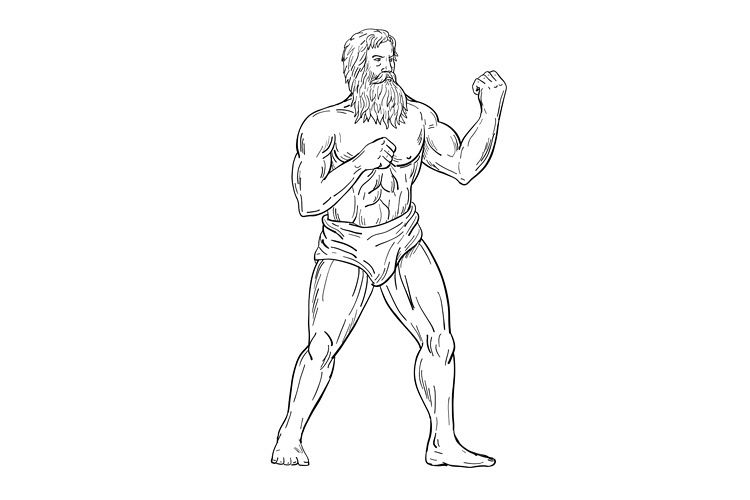 Bearded Boxer Fighting Stance Drawing Black and White example image 1