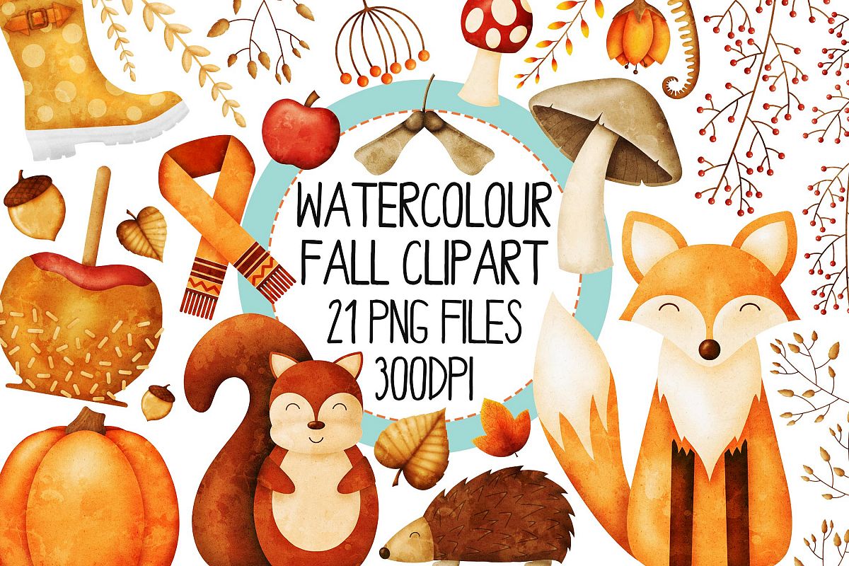 Watercolor Fall Clip Art Set 1 example image 1