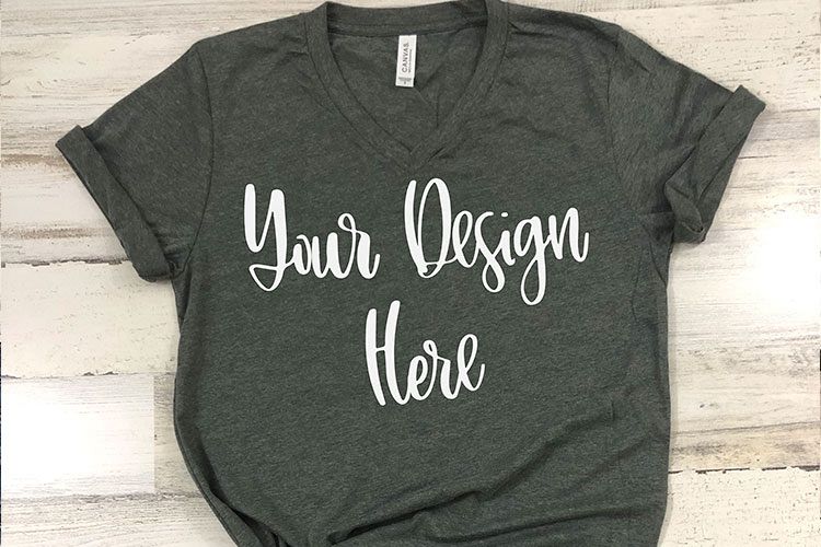 Bella 3005 Deep Heather Grey V-Neck Shirt Mockup Photo example image 1