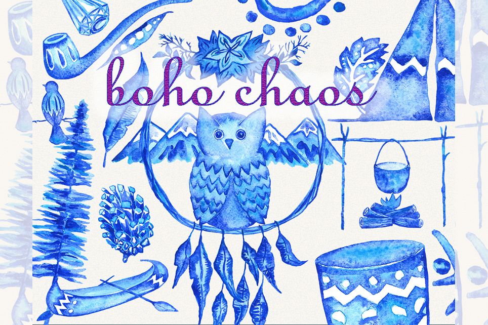 Owl clipart, boho clipart, indian clipart, owl clip art example image 1