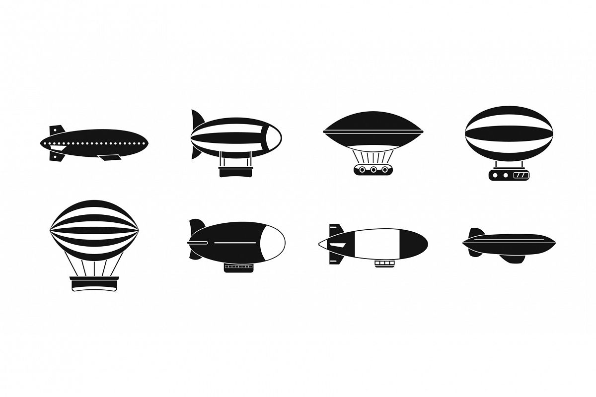 Air ship icon set, simple style example image 1