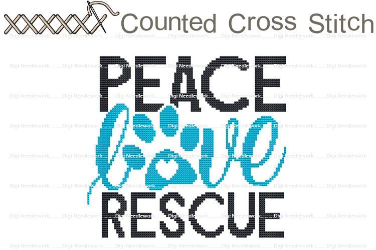 Peace Love Rescue Cat Dog Pet Shelter COUNTED Cross Stitch example image 1