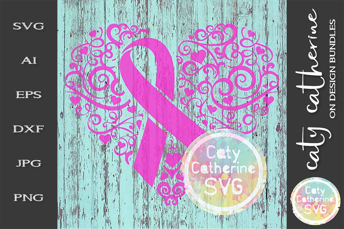 Cancer Ribbon Love Heart Awareness SVG Cut File example image 1