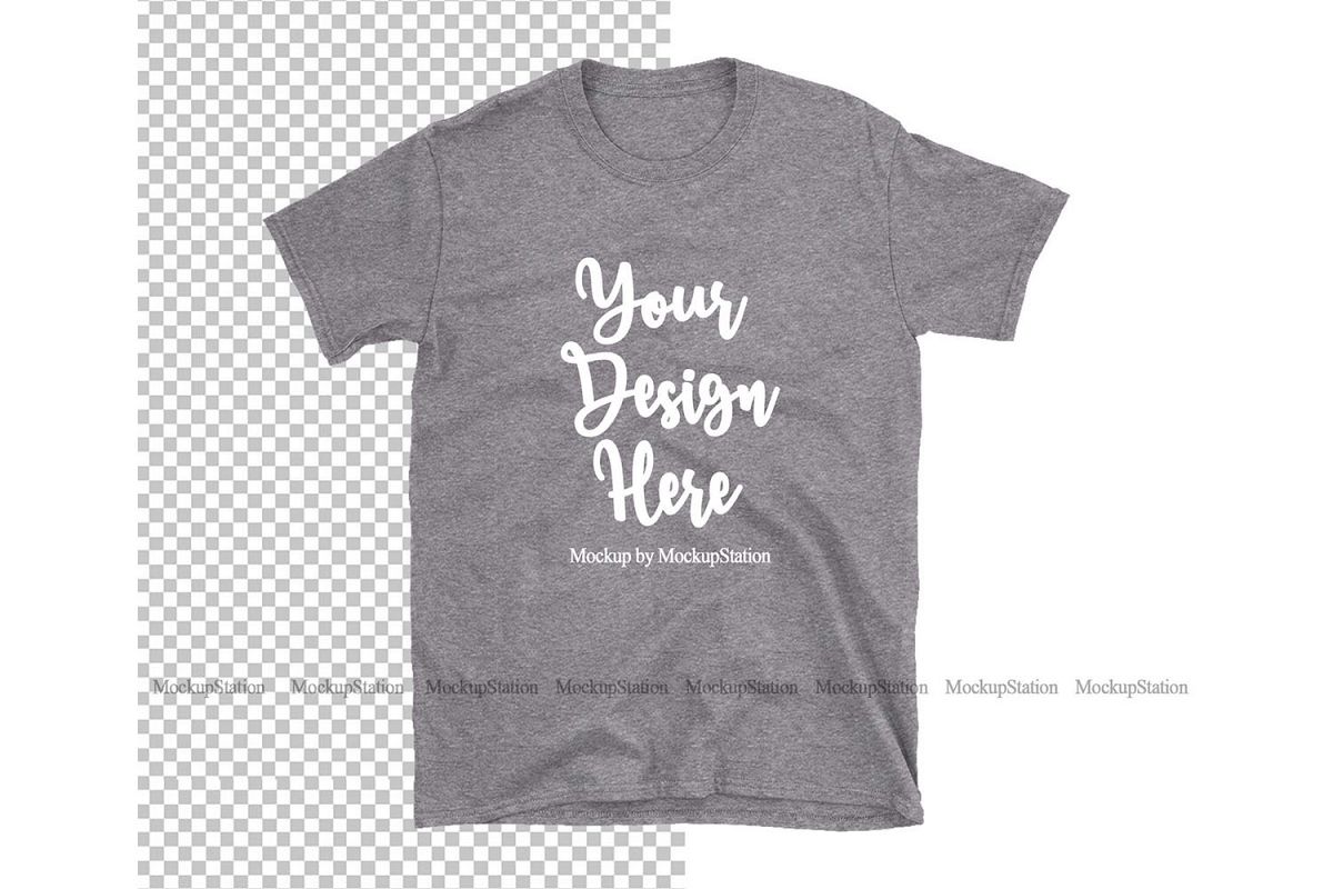 Graphite Heather Gildan TShirt Mockup Transparent Background example image 1