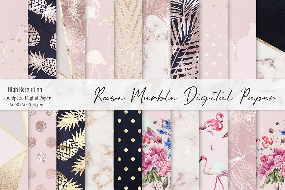Rose Gold Marble Digital Paper example image 1