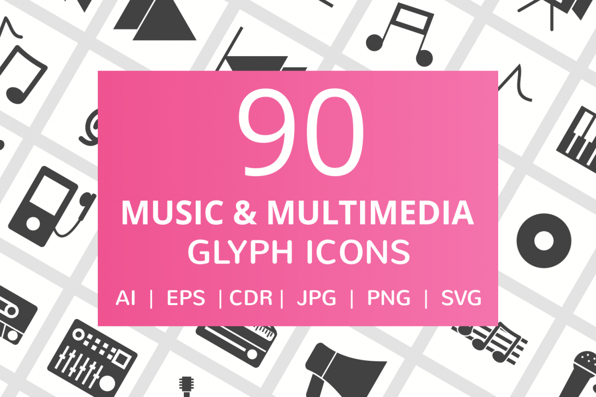 90 Music & Multimedia Glyph Icons example image 1