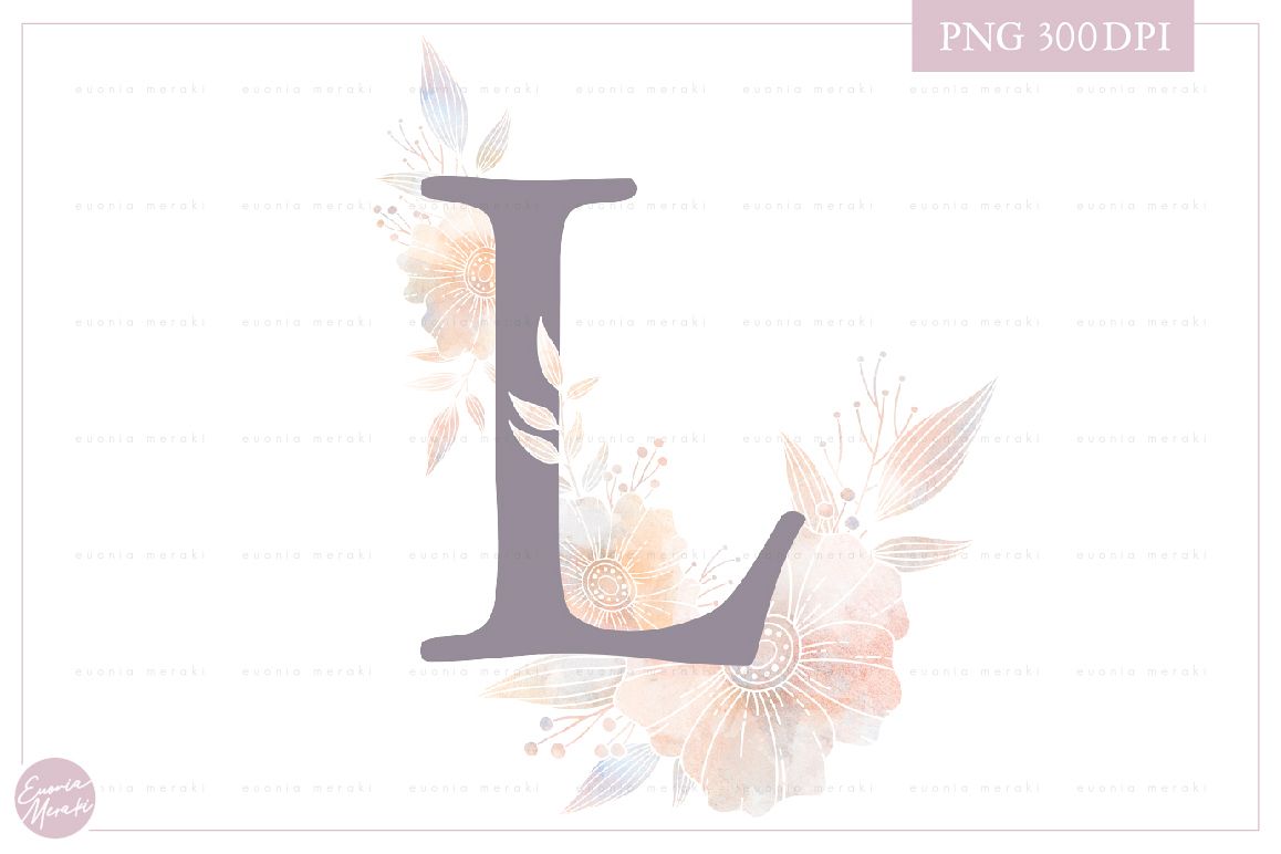 MONOGRAM Letter L Elegant Floral Monogram - Flower alphabet example image 1