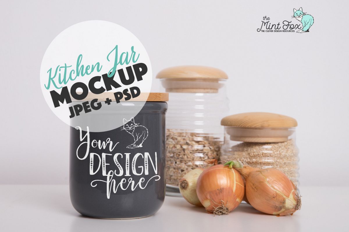 Kitchen Jar Mockup with Onions | PSD & JPG Mockup example image 1