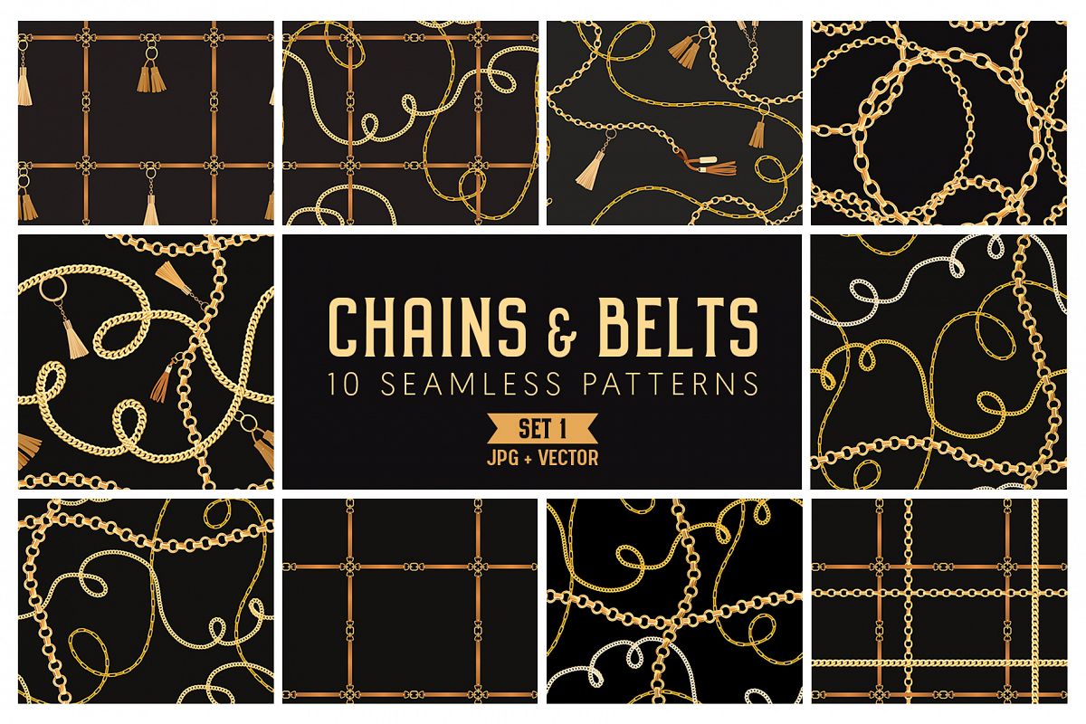 Chains and Belts Seamless Patterns. Set 1 example image 1