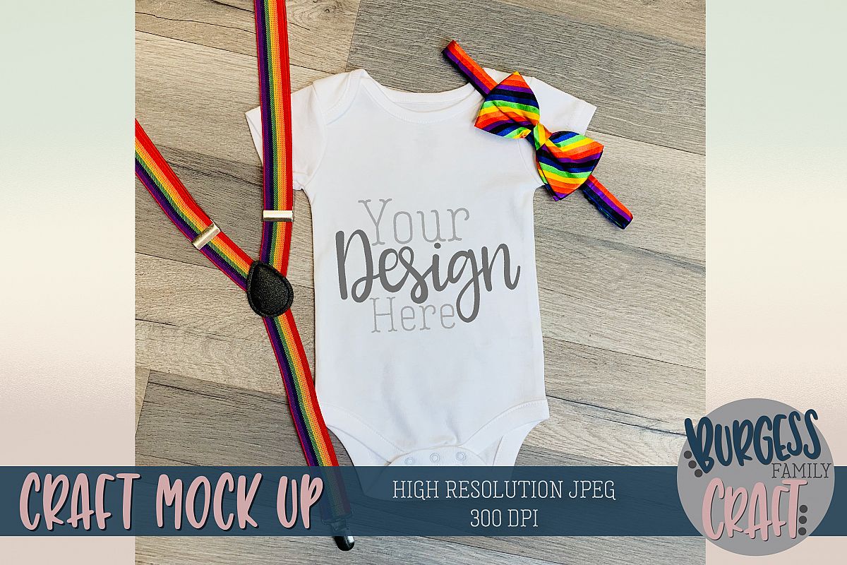 Rainbow suspenders baby bodysuit Craft mock up |High Res JPG example image 1