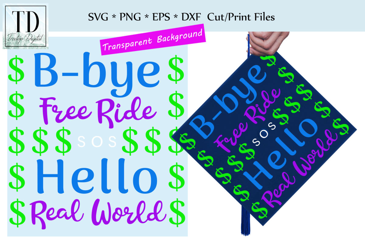 Bye Free Ride, Hello Real World- A Graduation Hat SVG example image 1