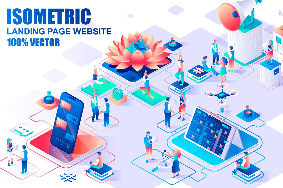 Bundle Isometric Landing Page Template Header example image 1