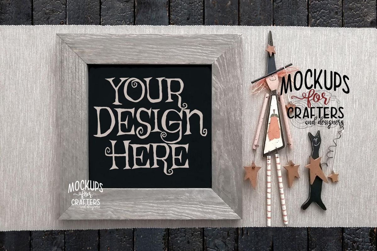 WOOD SIGN MOCK-UP Halloween theme, witch, cat example image 1
