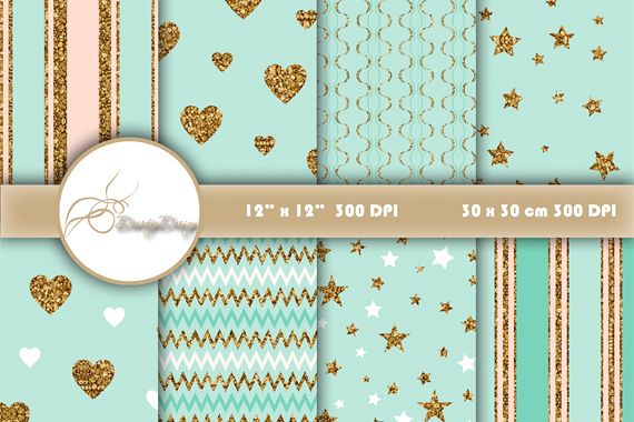 Gold Digital Paper Valentine example image 1