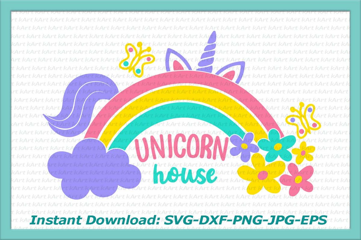 Download Unicorn house rainbow flowers cloud butterflies clipart ...