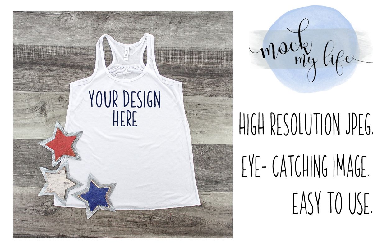 MockUp Bella Canvas Shirt / Patriotic Flat Lay / White Shirt example image 1