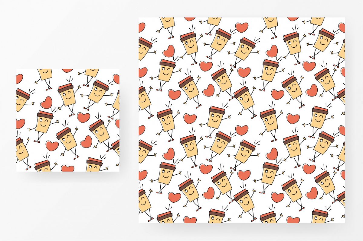 Seamless pattern coffee and love example image 1