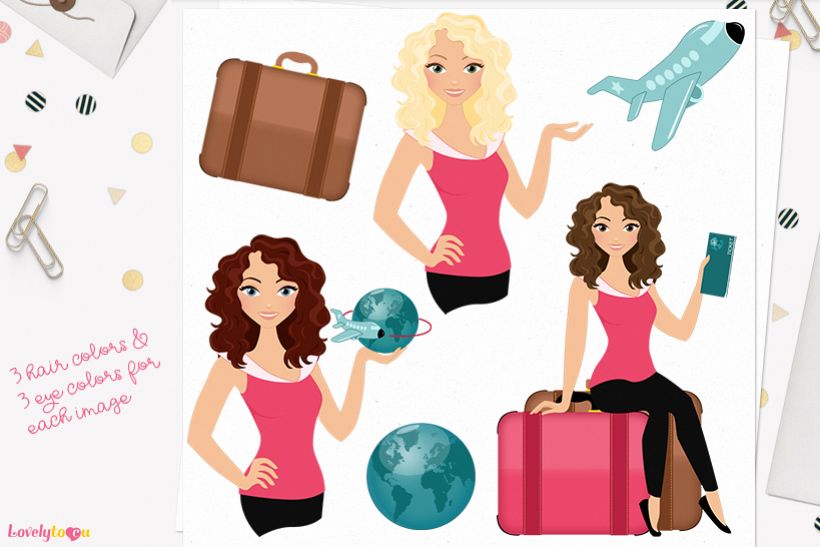 Woman travel character clip art L133 Dixie example image 1