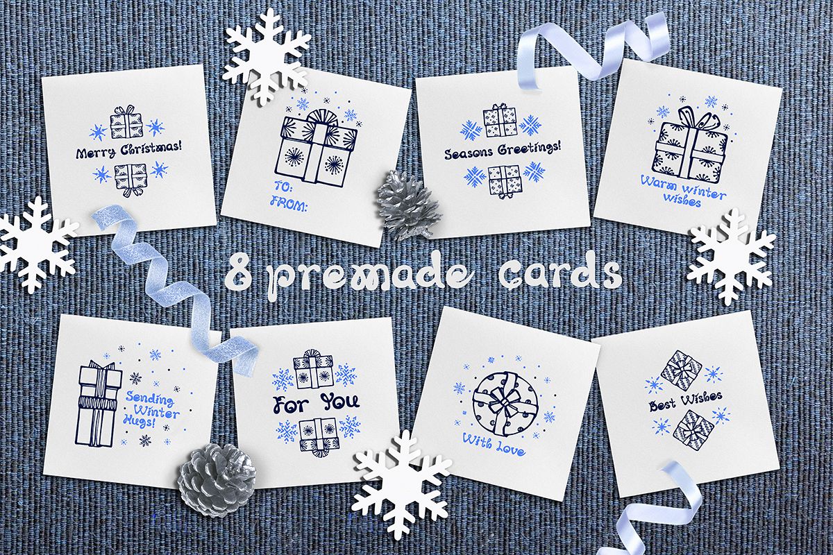 8 hand drawn greeting cards with Christmas gift boxes example image 1