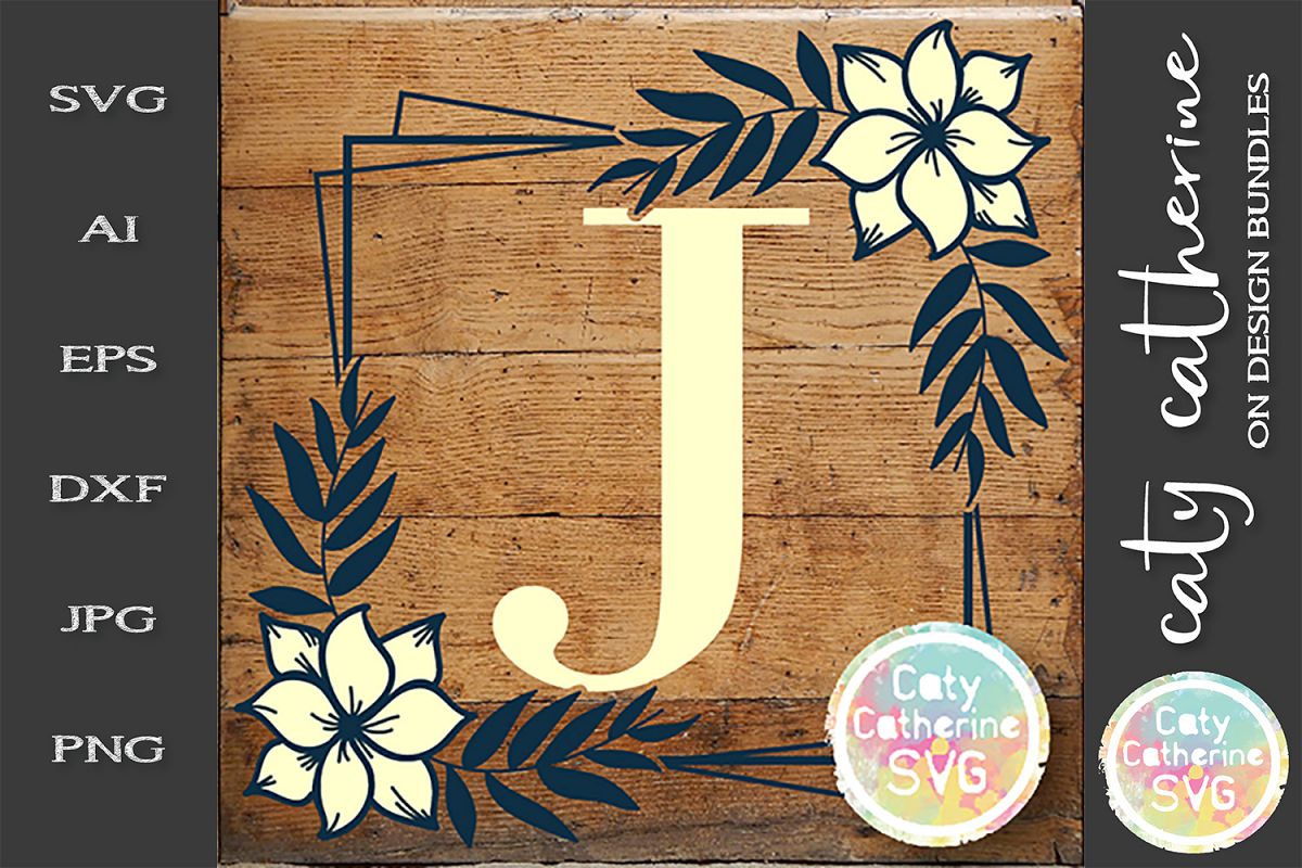 Letter J Floral Monogram Frame SVG Cut File example image 1