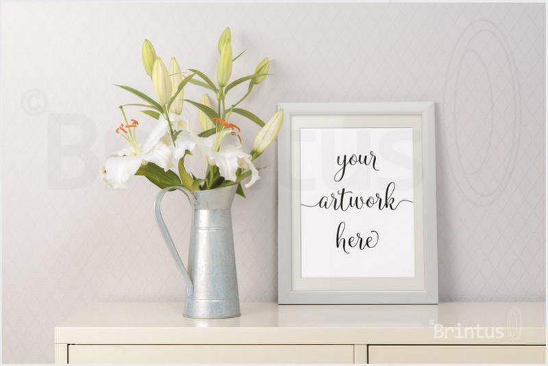 Frame mockup - clean bright interior lily flowers example image 1