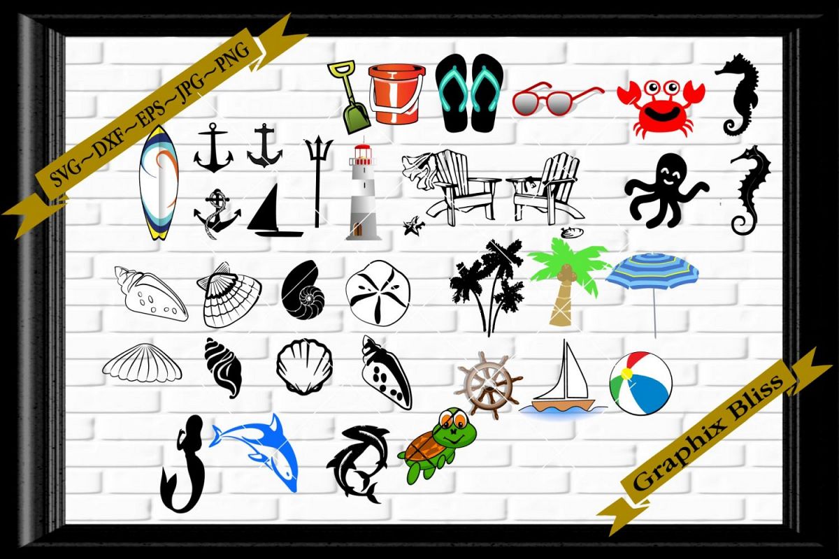 Over 30 Summer Beach Elements Bundle SVG example image 1