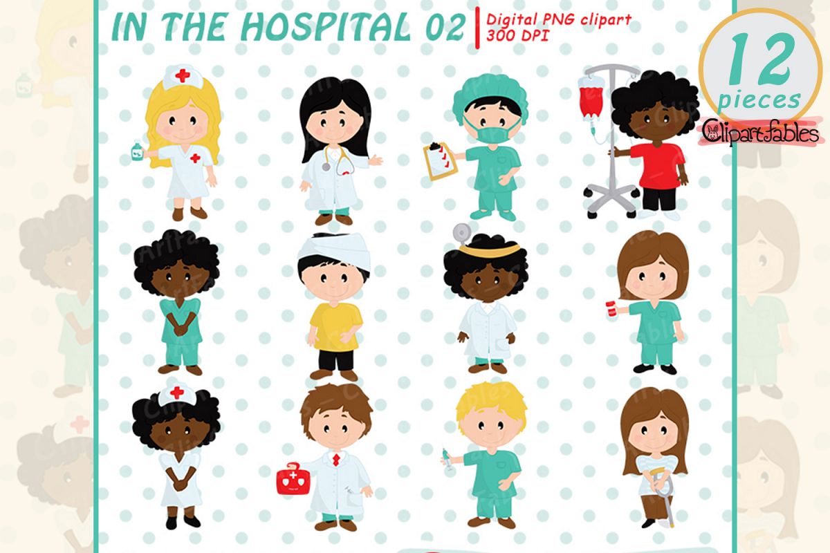Cute doctor and patient clipart - INSTANT download example image 1