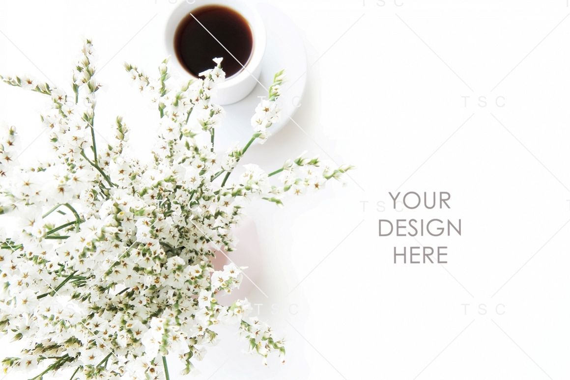 White Flowers and Coffee Stock Photo example image 1