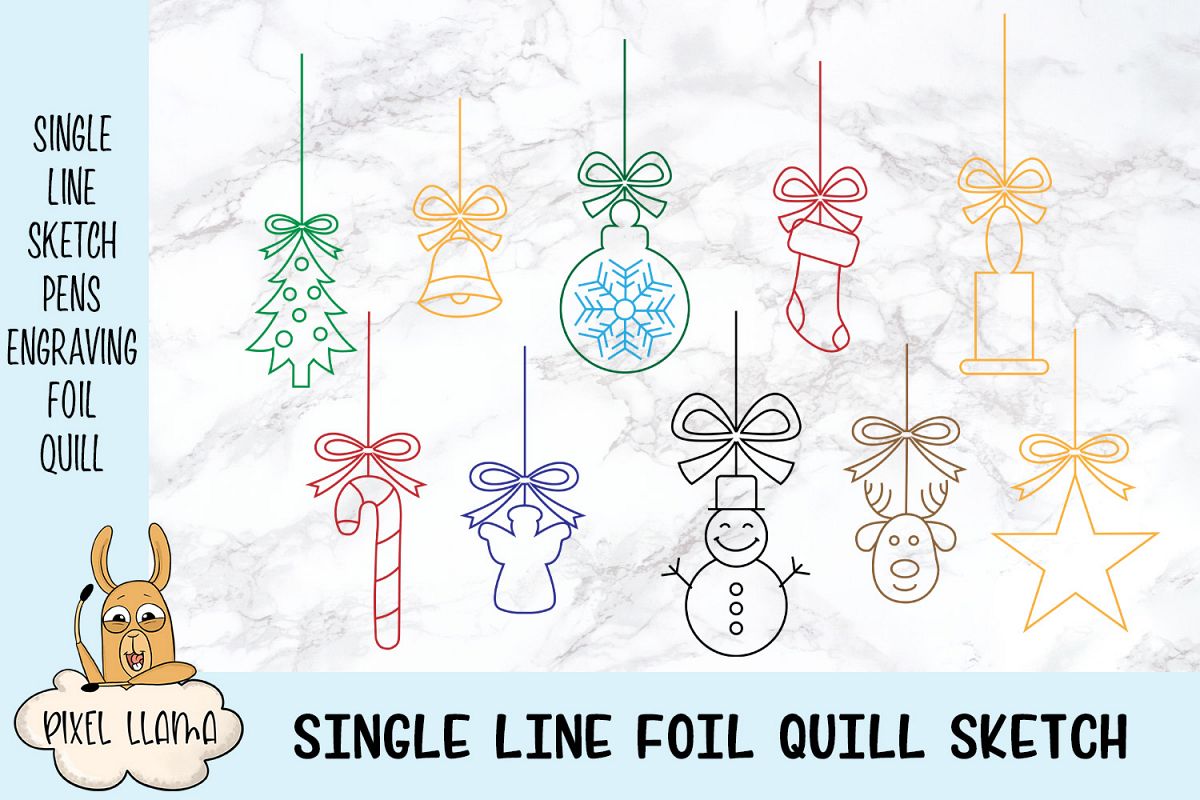 Christmas Ornaments Elements Bundle of 10 Single Line Sketch example image 1