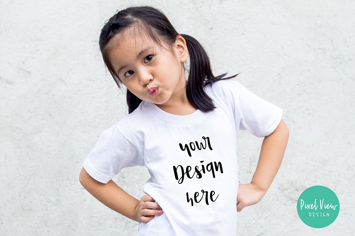 Girl's White Tshirt Mock-up example image 1