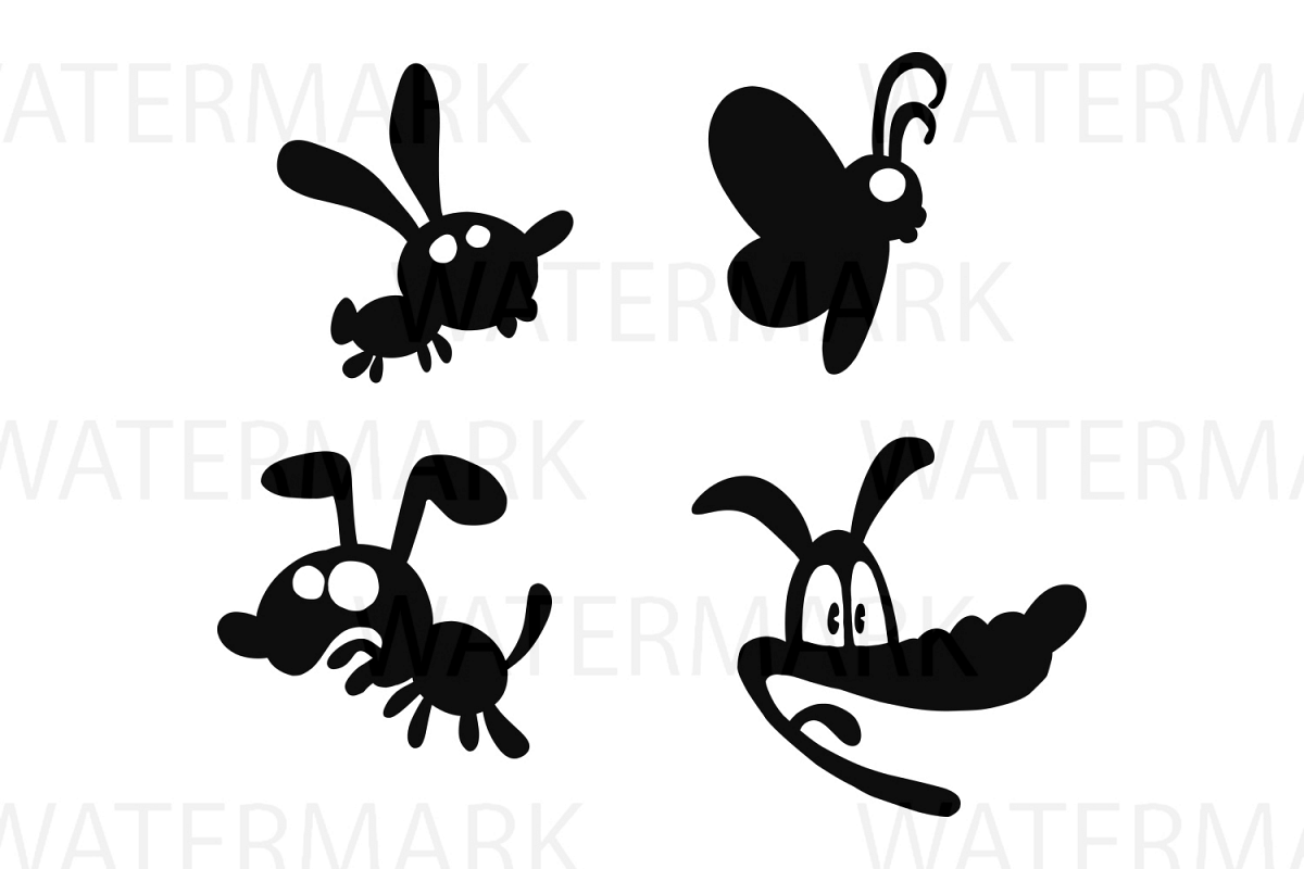 Silhouette Animals Puppy Butterfly Dog Cartoon - SVG/JPG/PNG - Hand Drawing example image 1