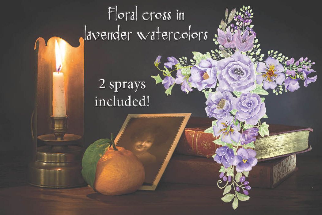 Floral cross in lavender watercolors example image 1
