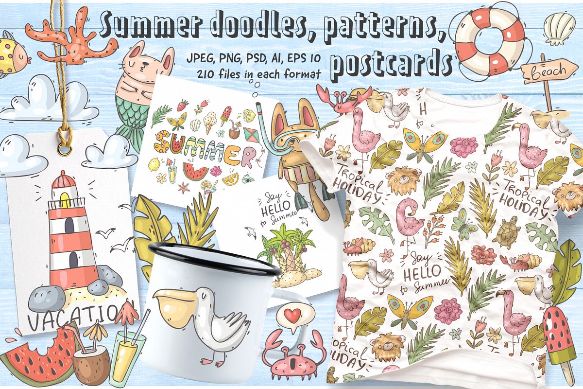 Big set of summer doodles example image