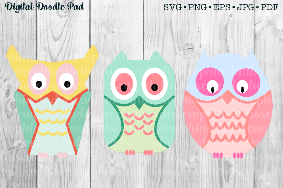 3 Owl Set by Digital Doodle Pad example image 1
