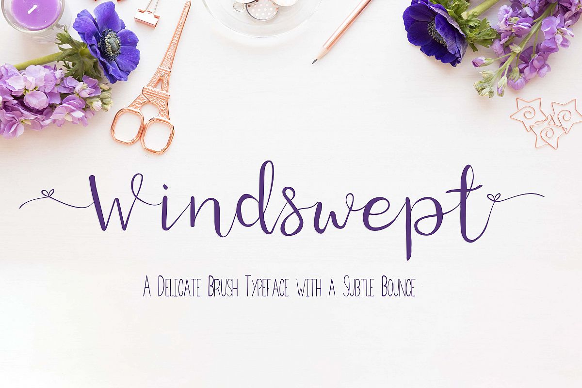 Windswept, a Brush script font example image 1