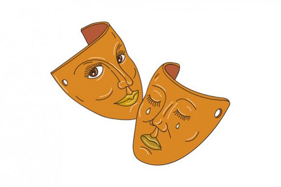 Theater Mask Comedy and Tragedy Mono Line example image 1